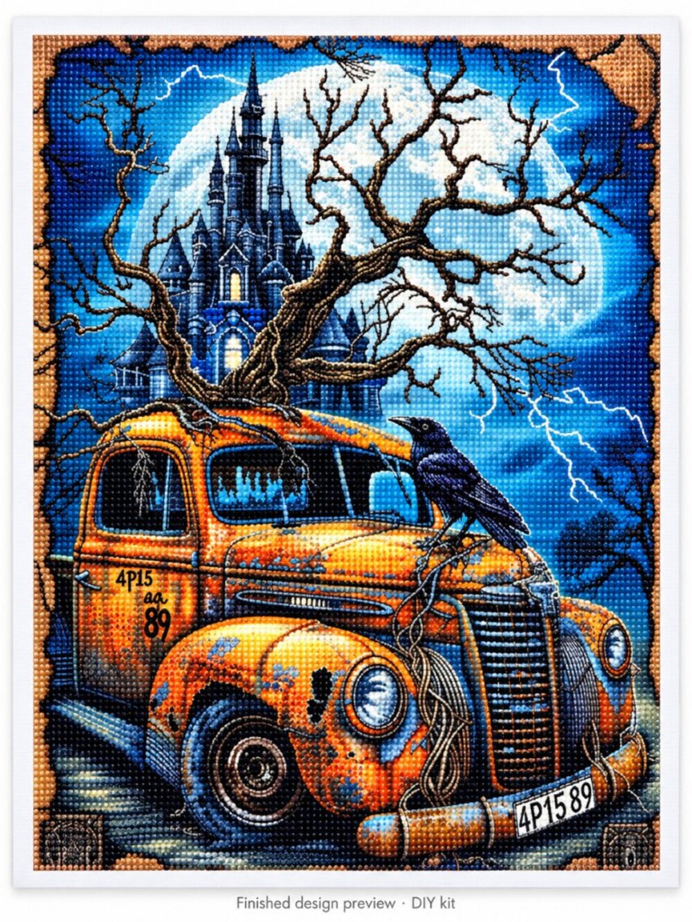Haunted Castle & Vintage Car Diamond Painting Kit